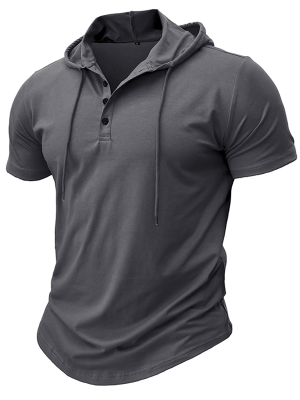 Cross Printed Hooded Henley T Shirt