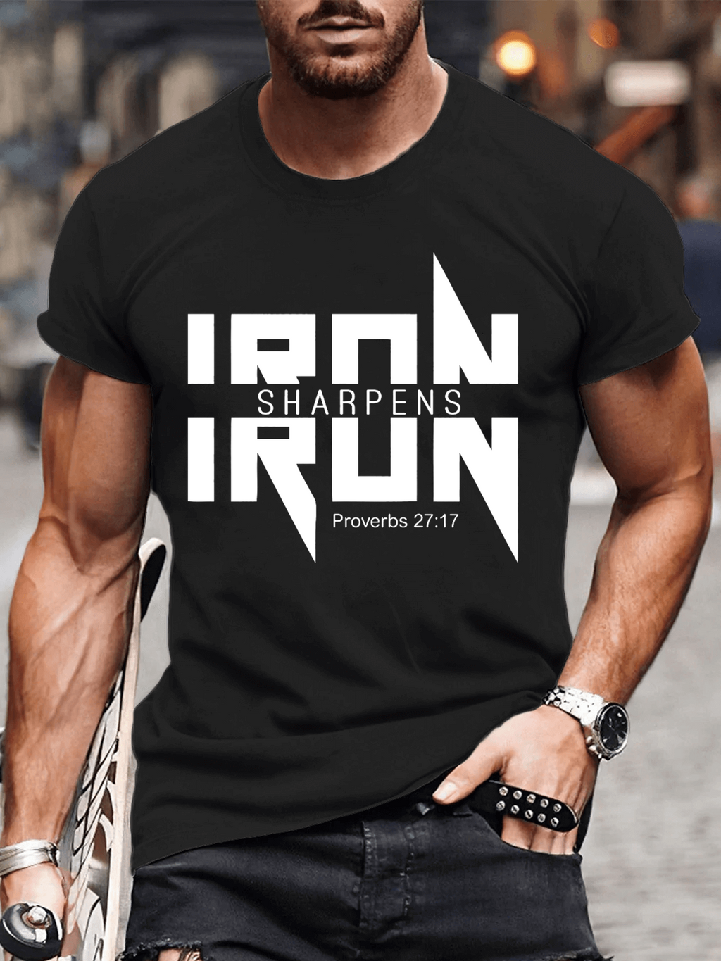 Classic Cotton Tee - IRON SHARPENS IRON Proverbs 27:17 Christian Cotton T-shirt