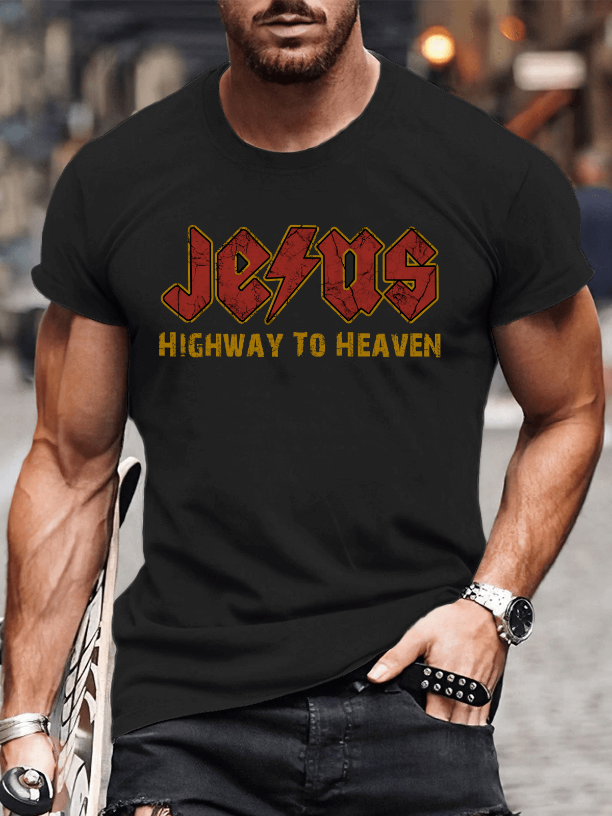 Classic Cotton Tee - Jesus Highway to Heaven Men's