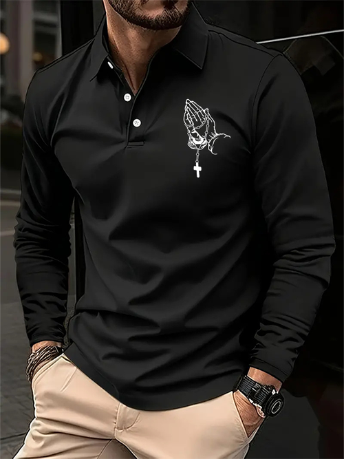 Christian Cross Jesus Long Sleeve Polo Shirt