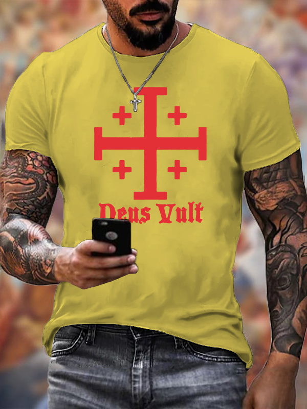 Classic Cotton Tee - Jerusalem Cross Deus Vult