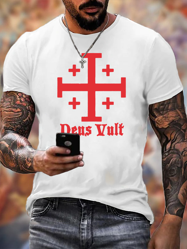 Classic Cotton Tee - Jerusalem Cross Deus Vult