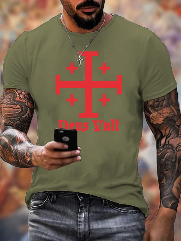 Classic Cotton Tee - Jerusalem Cross Deus Vult