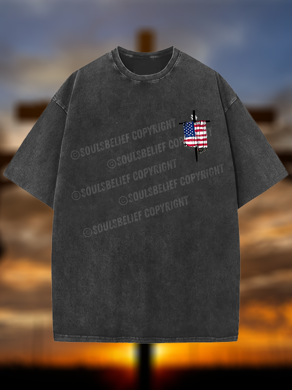 Faith Flag Cross Jesus God Christian Washed T-Shirt