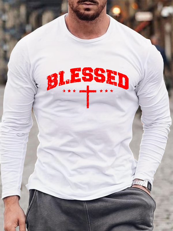 Blessed Cross Christian Cotton Long Sleeve T-Shirt