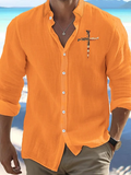 Men's Flag Cross Print  Simple Resort Casual Shirt