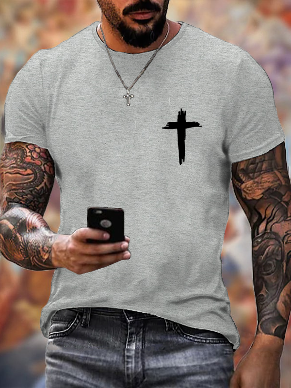 Classic Cotton Tee - Cross Print Crew Neck
