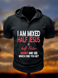 I Am Mixed Half Jesus & Half Peter Christian Hooded Henley T Shirt