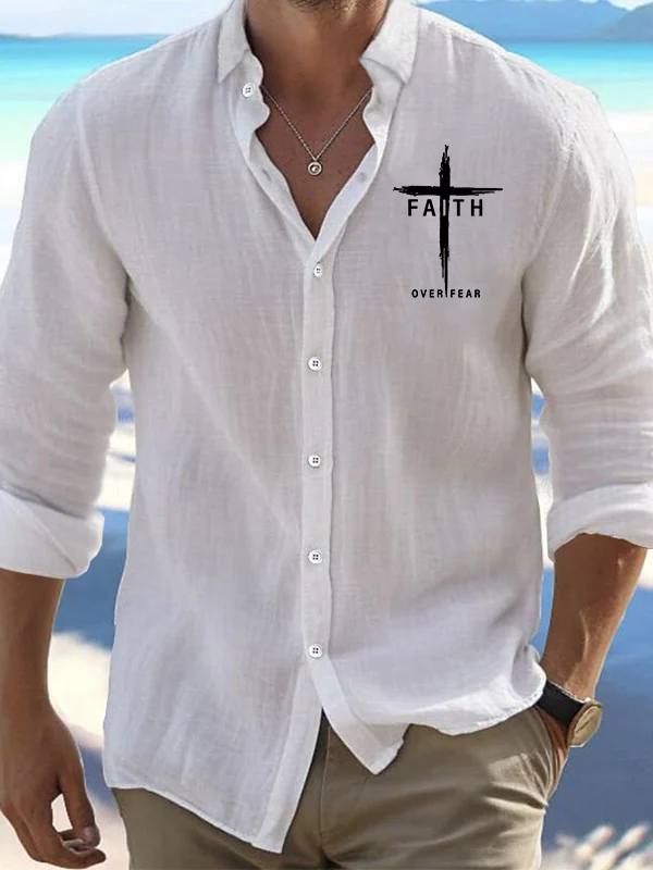 Faith Over Fear Cross Jesus God Christian Resort Casual Shirt