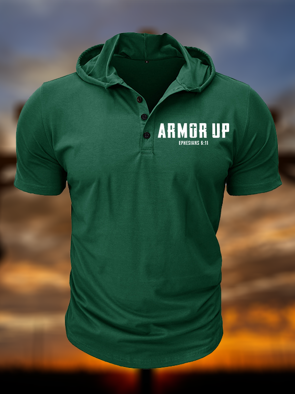 Armor Up Christian Hooded Henley T Shirt
