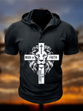 Man of Faith Christian Hooded Henley T Shirt