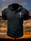 Faith Cross Christian Hooded Henley T Shirt
