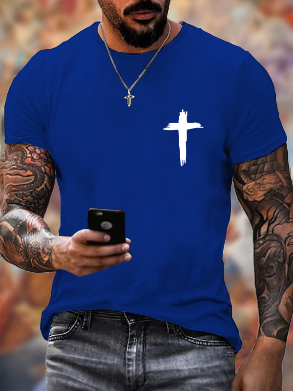 Classic Cotton Tee - Cross Print Crew Neck