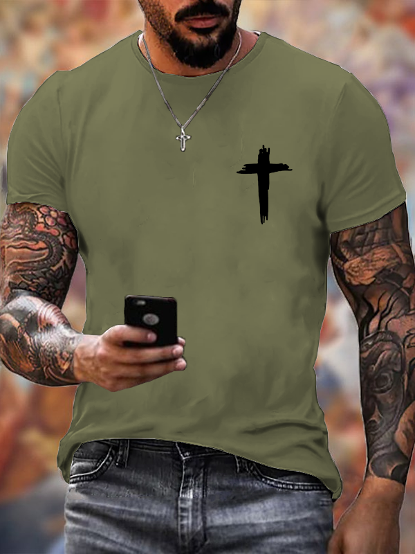Classic Cotton Tee - Cross Print Crew Neck