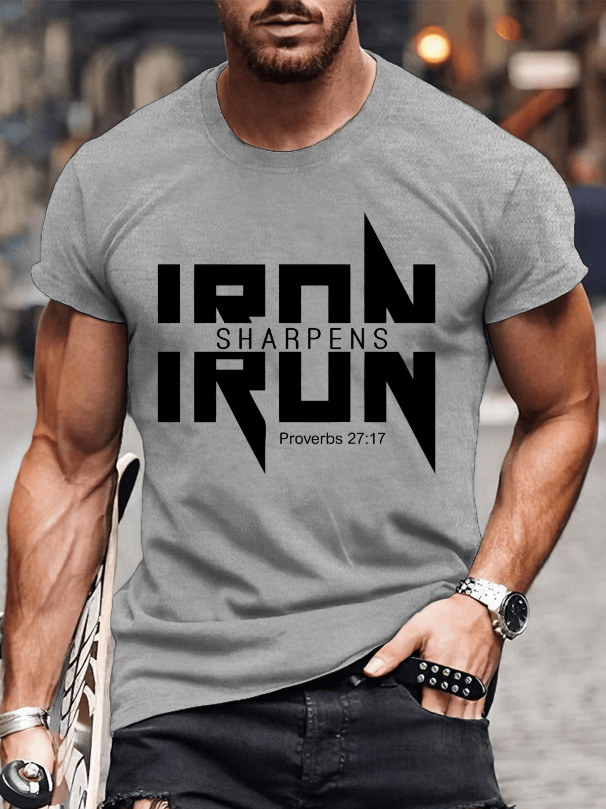 Classic Cotton Tee - IRON SHARPENS IRON Proverbs 27:17 Christian Cotton T-shirt