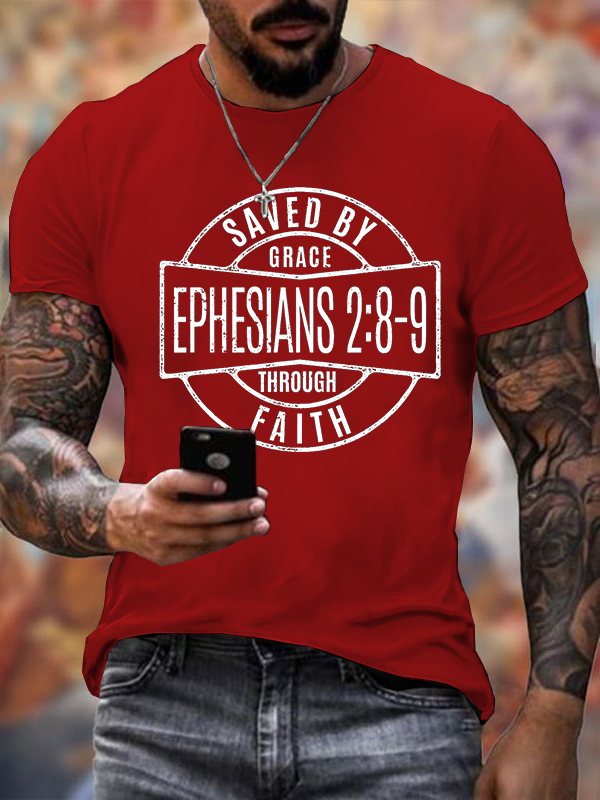 Classic Cotton Tee - Saved by a Gracious God Through Faithfulness Ephesians 2:8-9