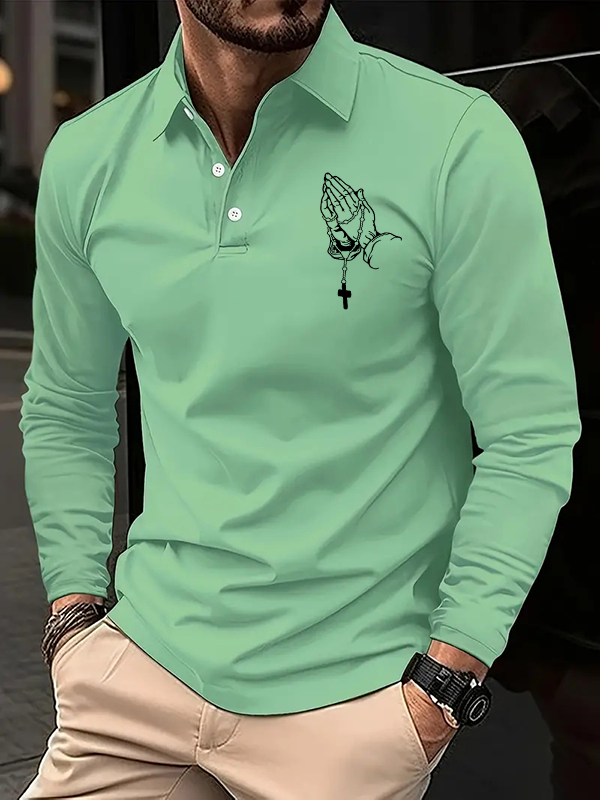 Christian Cross Jesus Long Sleeve Polo Shirt