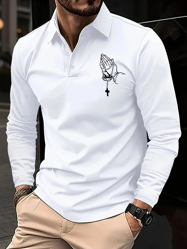 Christian Cross Jesus Long Sleeve Polo Shirt