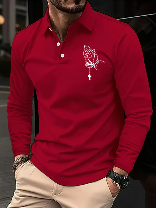 Christian Cross Jesus Long Sleeve Polo Shirt