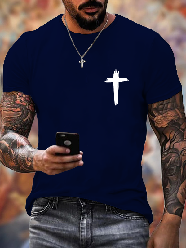 Classic Cotton Tee - Cross Print Crew Neck