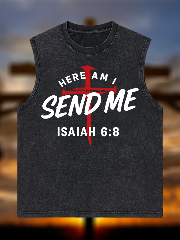 Here Am I Send Me Jesus God Christian Washed Tank