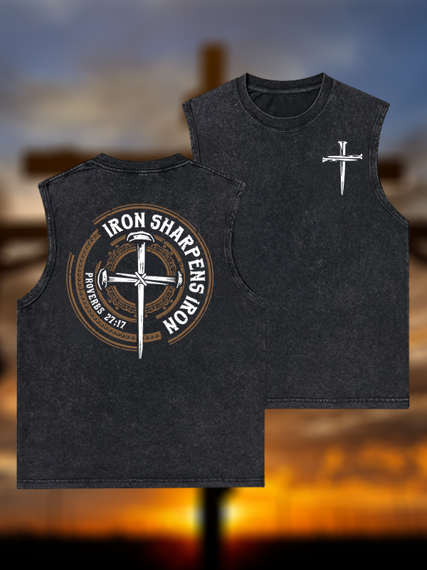 Iron Sharpens Iron - Proverbs 27:17 Jesus God Christian Washed Tank