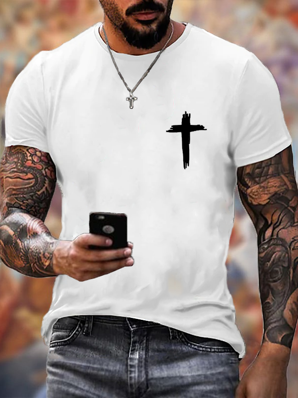 Classic Cotton Tee - Cross Print Crew Neck