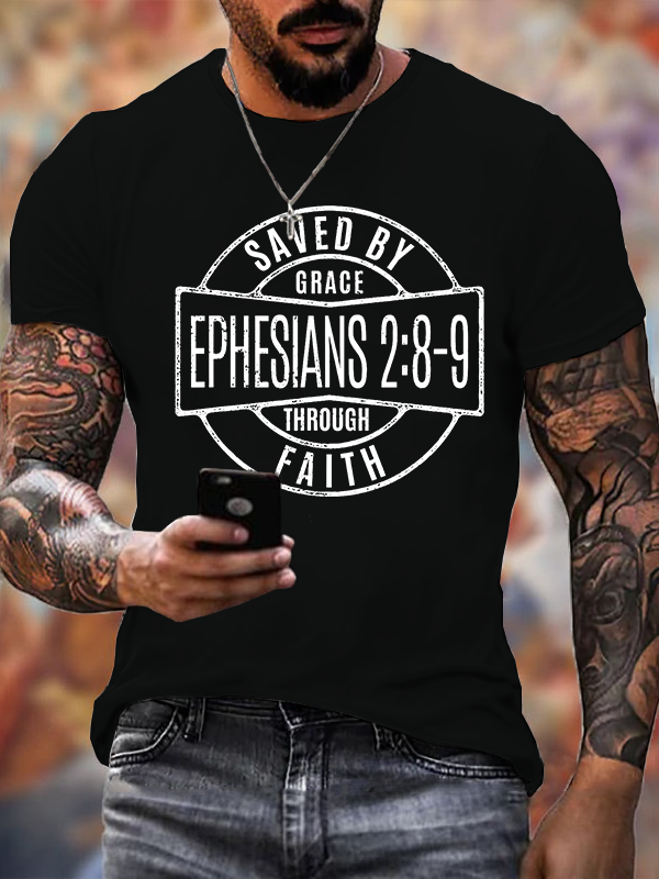 Classic Cotton Tee - Saved by a Gracious God Through Faithfulness Ephesians 2:8-9