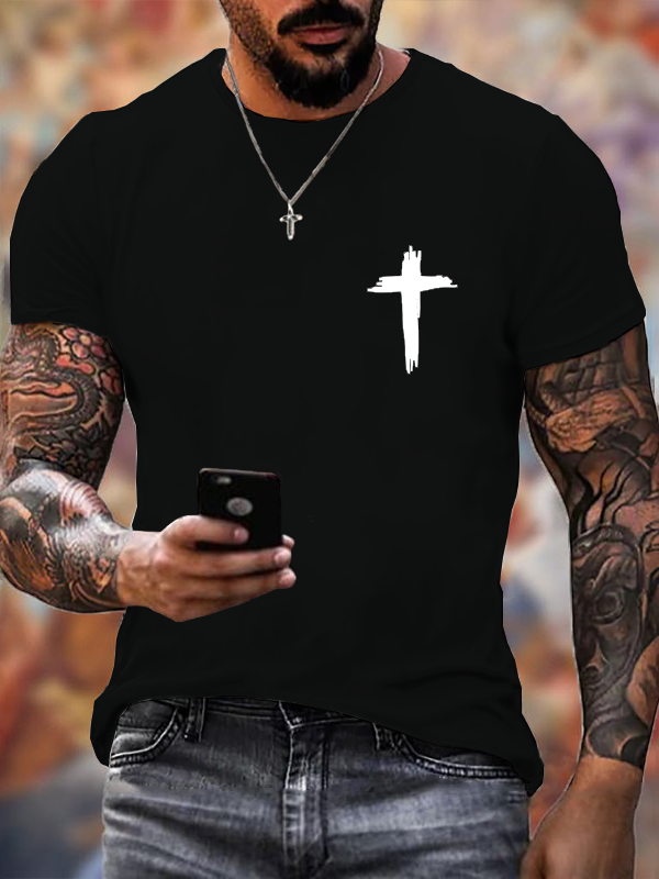 Classic Cotton Tee - Cross Print Crew Neck