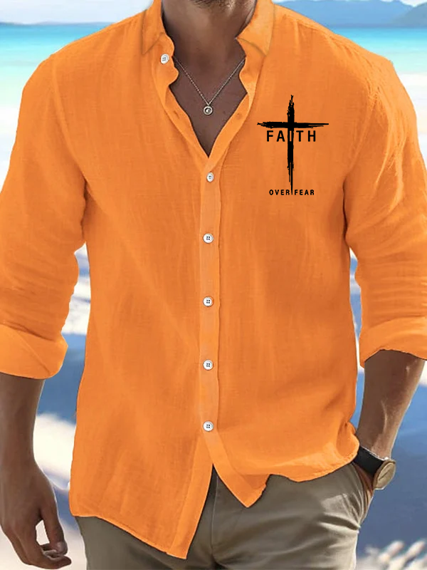Faith Over Fear Cross Jesus God Christian Resort Casual Shirt