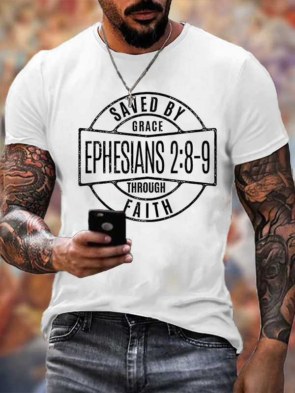 Classic Cotton Tee - Saved by a Gracious God Through Faithfulness Ephesians 2:8-9