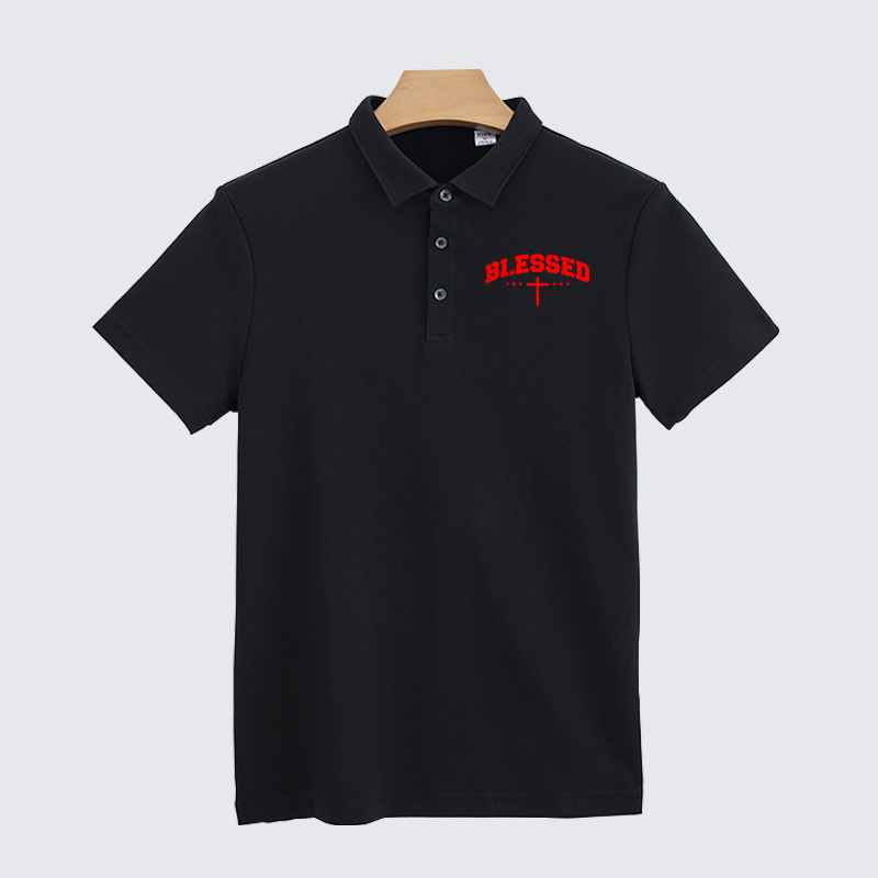 Blessed Cross Christian Cotton Short Sleeve Polo Shirt