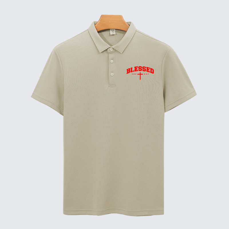 Blessed Cross Christian Cotton Short Sleeve Polo Shirt