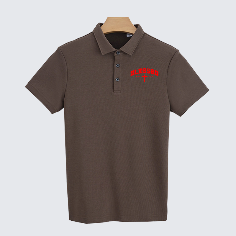 Blessed Cross Christian Cotton Short Sleeve Polo Shirt