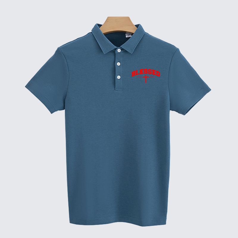 Blessed Cross Christian Cotton Short Sleeve Polo Shirt