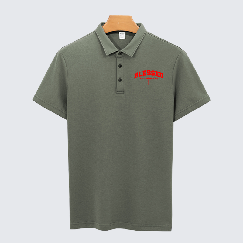Blessed Cross Christian Cotton Short Sleeve Polo Shirt