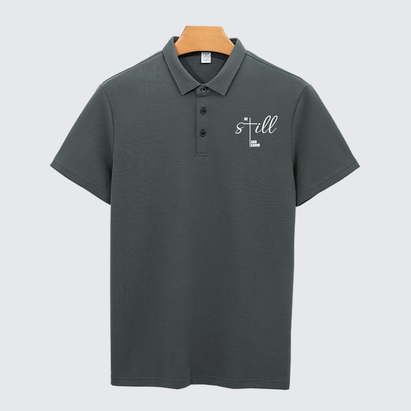 Be Still And Know Cross Christian Cotton Short Sleeve Polo Shirt