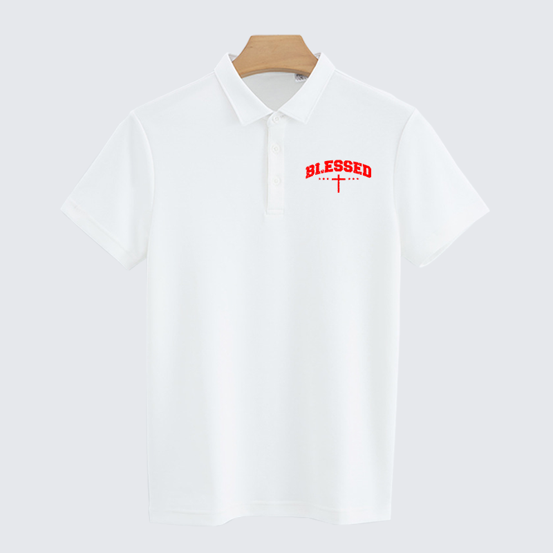 Blessed Cross Christian Cotton Short Sleeve Polo Shirt