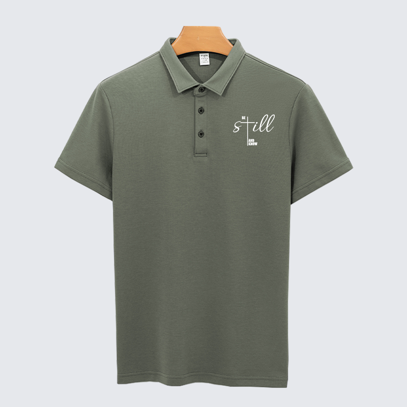 Be Still And Know Cross Christian Cotton Short Sleeve Polo Shirt