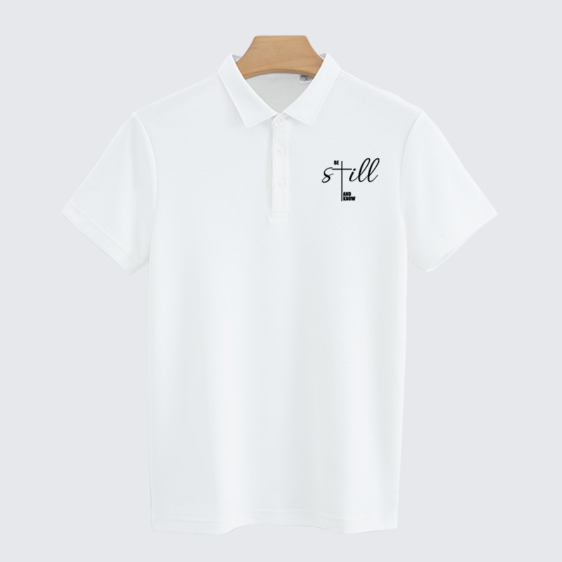 Be Still And Know Cross Christian Cotton Short Sleeve Polo Shirt