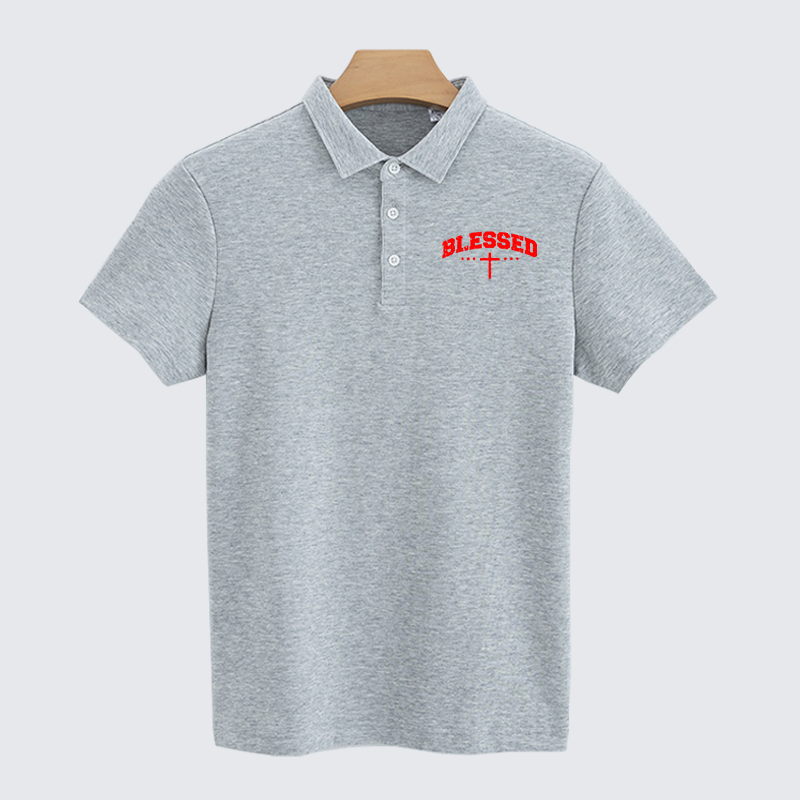Blessed Cross Christian Cotton Short Sleeve Polo Shirt