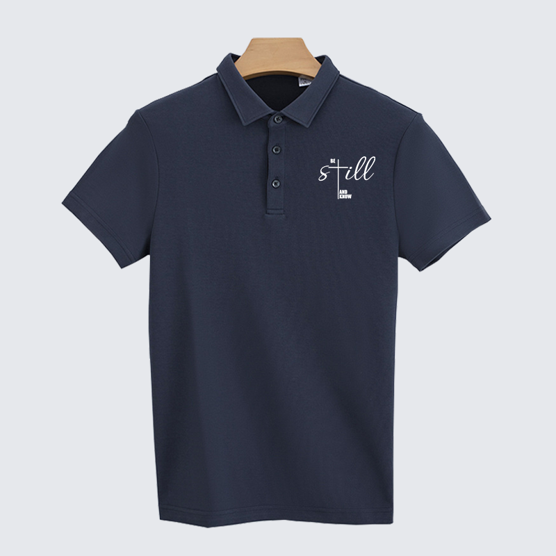 Be Still And Know Cross Christian Cotton Short Sleeve Polo Shirt