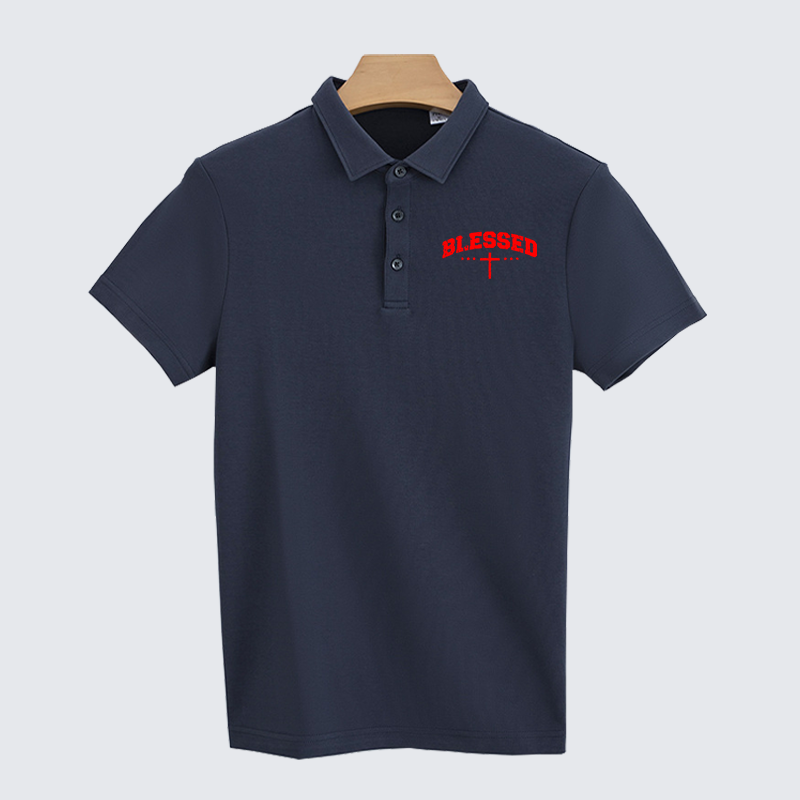 Blessed Cross Christian Cotton Short Sleeve Polo Shirt