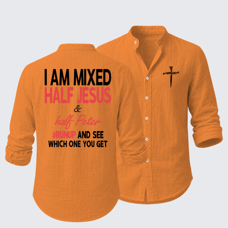 I Am Mixed Half Jesus & Half Peter Resort Casual Shirt