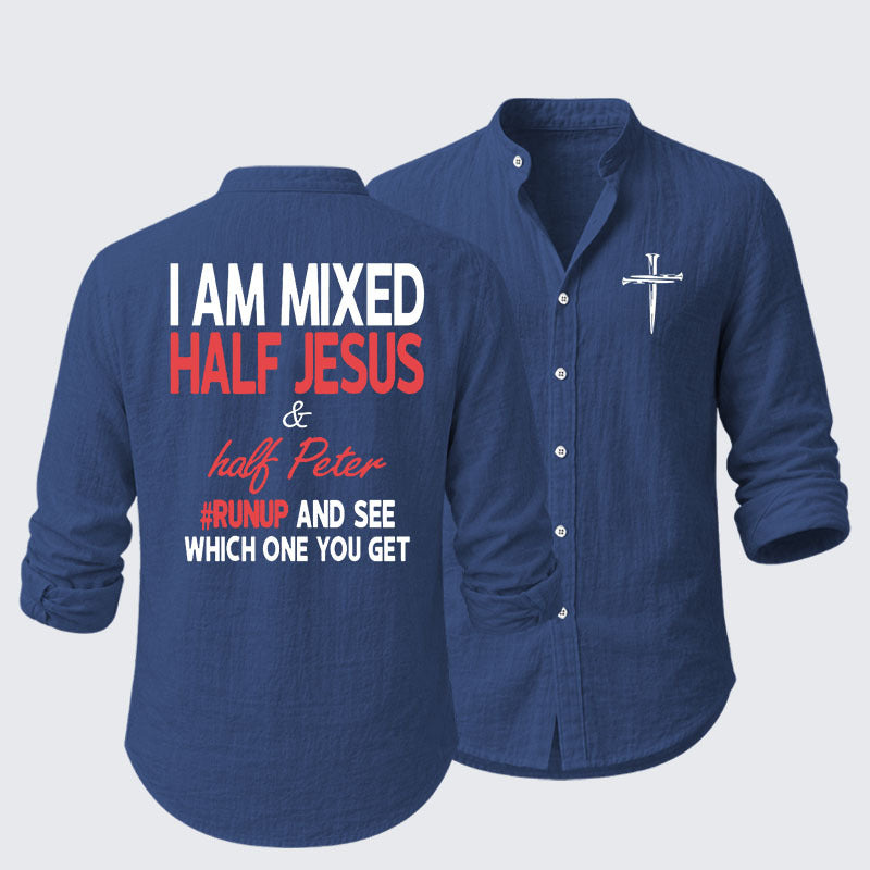 I Am Mixed Half Jesus & Half Peter Resort Casual Shirt