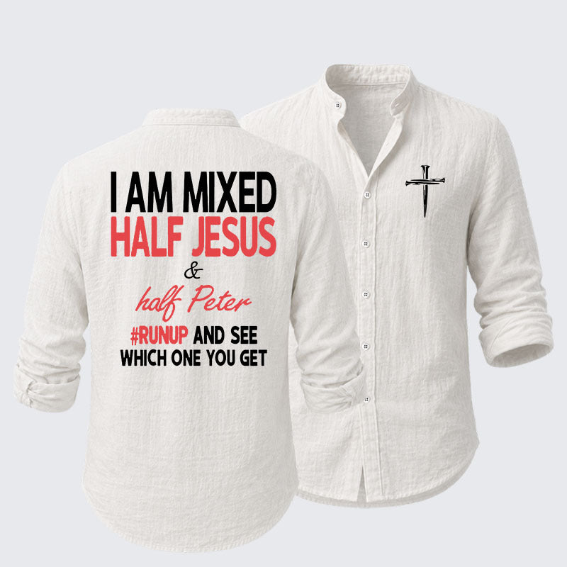 I Am Mixed Half Jesus & Half Peter Resort Casual Shirt