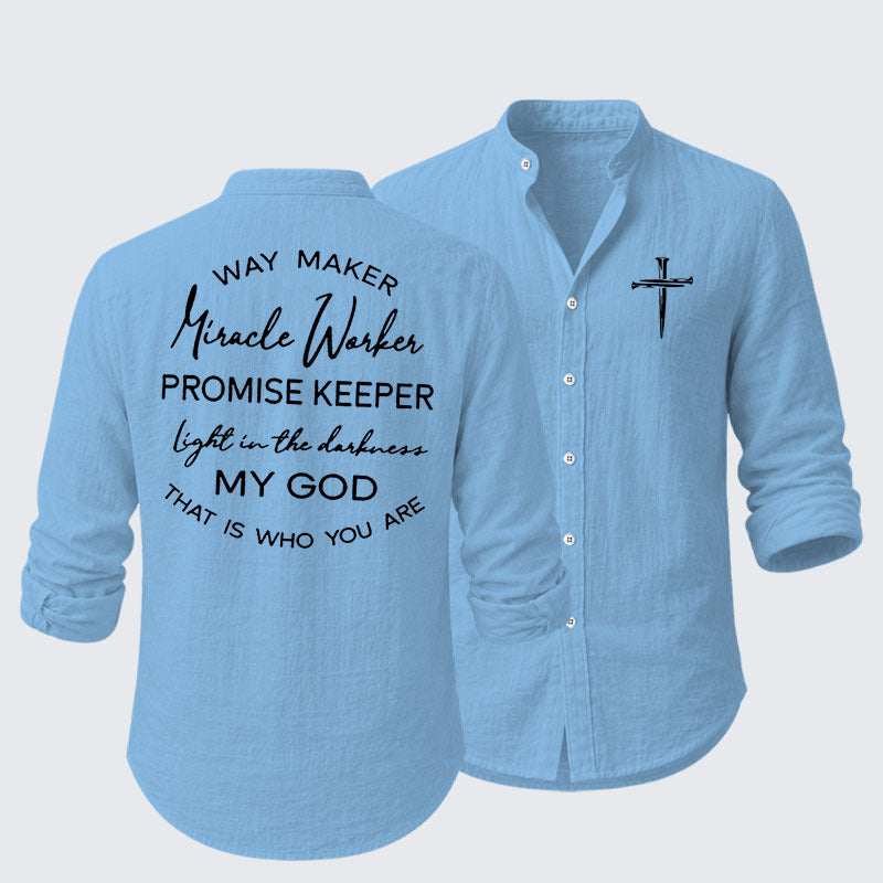 Way Maker Miracle Worker Promise Keeper Light In The Darkness My God That Is Who You Are Resort Casual Shirt