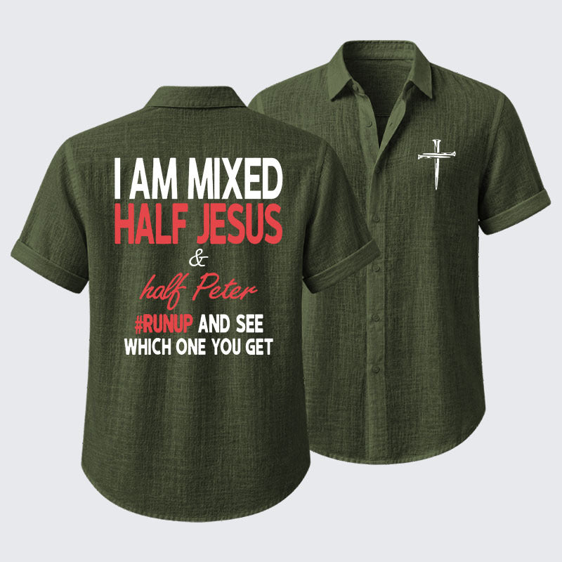 I Am Mixed Half Jesus & Half Peter Short Sleeve Shirt