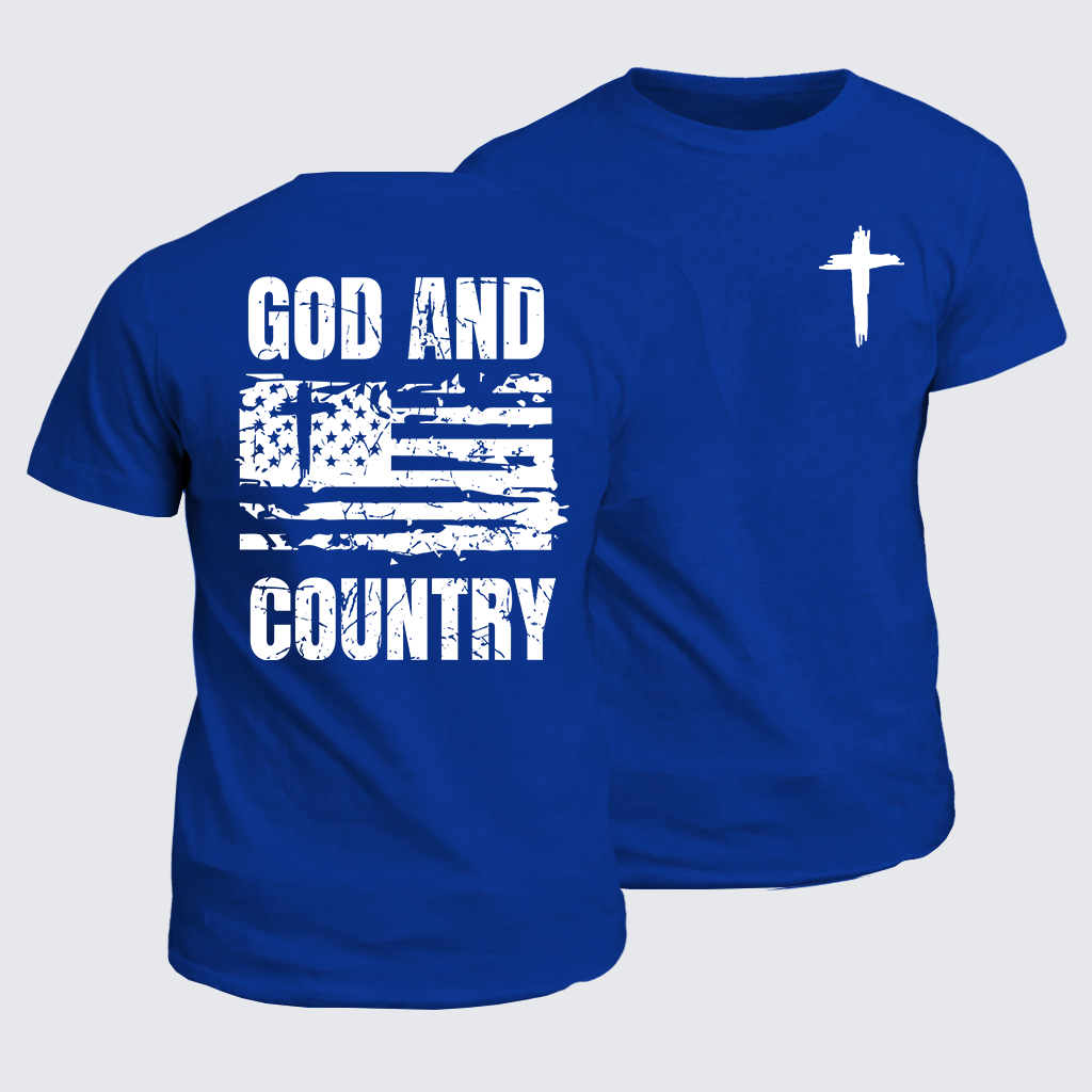 Classic Cotton Tee - God And Country  Flag Cross