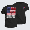 Classic Cotton Tee - America Blessed By God Protected By Brave Flag Cross